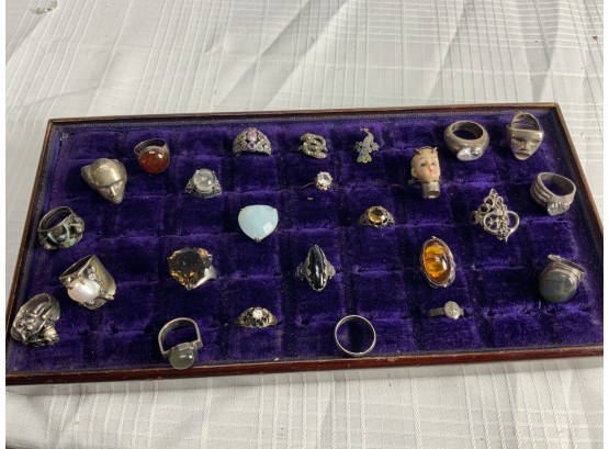 25 Sterling Silver Rings Most With Gemstones 200.5 Grams