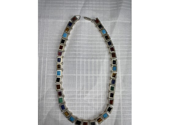 Tilo Mexican Sterling Taxco Multi Stone Necklace 95.2g