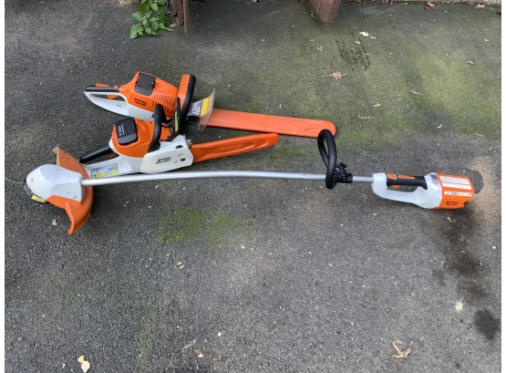 Stihl Battery Powered Weedwacker, Chainsaw, And Hedge Trimmer
