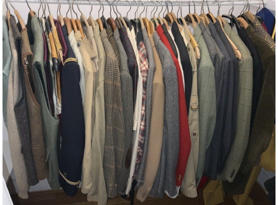 Large Mens Clothing Lot Including 45 Plus Of Suits, Sports Jackets, Long Coats, Capes And Vests
