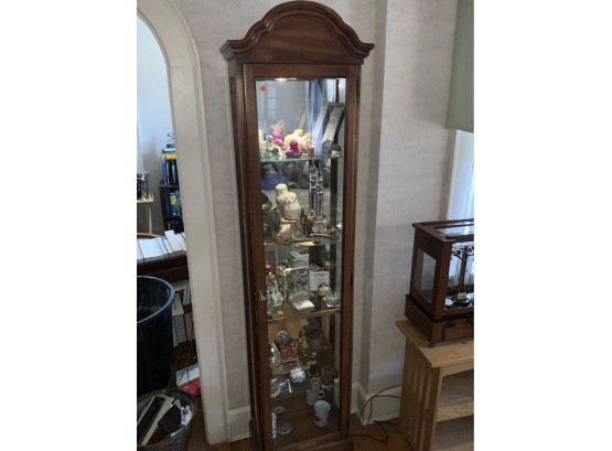 Curio Cabinet With Contents Including Carved Wooden Animals, Royal Copenhagen, Hummel's And More