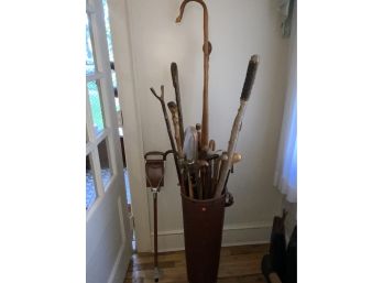 Leather Cane Stand With 26 Canes Or Walking Sticks