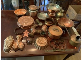 Large Lot Of Copper And Brass Cookware And Decor