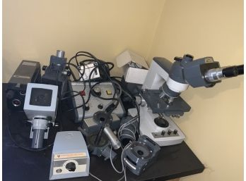 Large Lot Of American Optic Microscope, Cameras And More