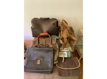 6 Assorted Bags Including A Leather Doctors Bag, J. Peterman And More