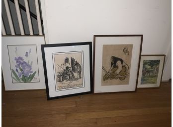 4 Original Paintings Or Woodblock C.F. Chiang, H. Harris, James Duppery And 1 Illegible