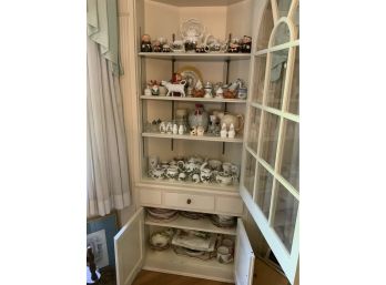 Contents Of Built In China Closet Including Crownford Foxhunt Tea Set, Goebel Monks, Christmas China, And More