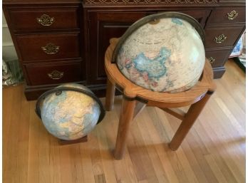 2 Globes Including A Floor Model With An Oak Base An A Table Model