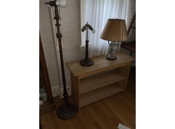 Oak Bookcase With 3 Lamps