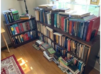 Large Lot Of Books And 3 Book Cases And A Lamp