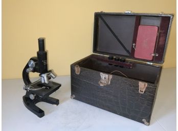 Earnest Leitz Wetzlar Microscope With Fitted Case, With Extra Lenses And A Light Piece