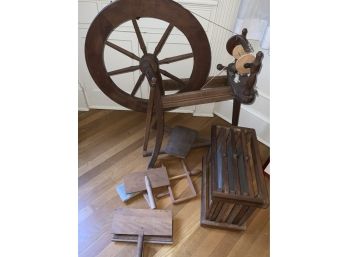 Spinning Wheel With Wool Cards And Other Wool Related Items