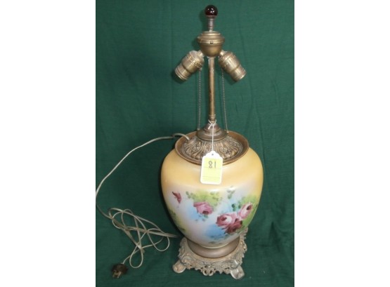 Electrified Oil Lamp With Rose Motif