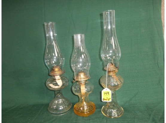 Grouping Of 3 Glass Oil Lamps
