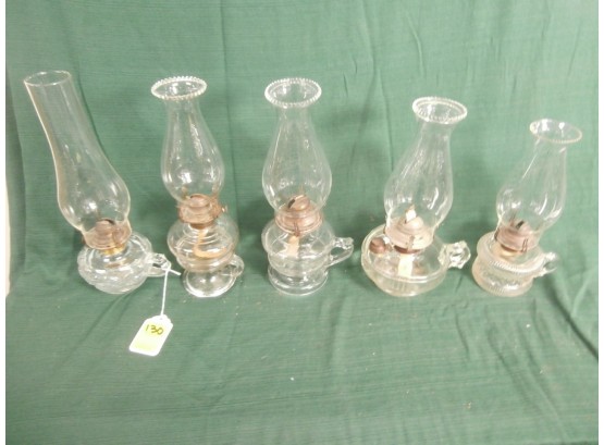 Grouping Of 5 Clear Finger Oil Lamps