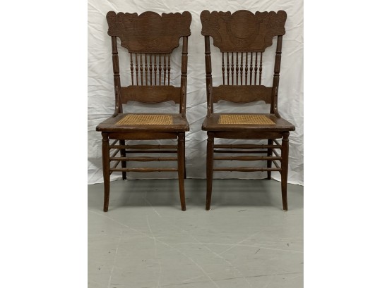 Pair Of Pressed Back Oak Chairs