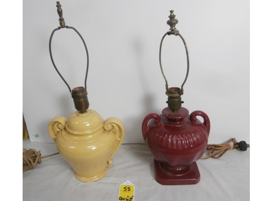 Pair Of Pottery Double Handled Lamps