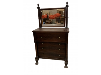 Mahogany Federal Paw Carved Foot Dresser With Mirror