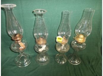 4 Clear Glass Oil Lamps