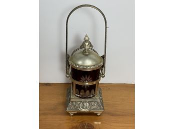 Victorian Silver Plate Pickle Caster  With Ruby Cut To Clear With Glass Insert