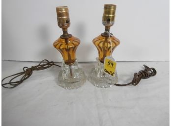 Vintage Clear And Amber Art Glass Lamps