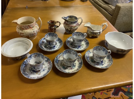 16 Piece Ironstone Transfer-ware Lot Including Cream And Sugar, Pitchers And Bowls