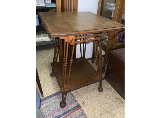 Antique Oak Stick And Ball Lamp Table