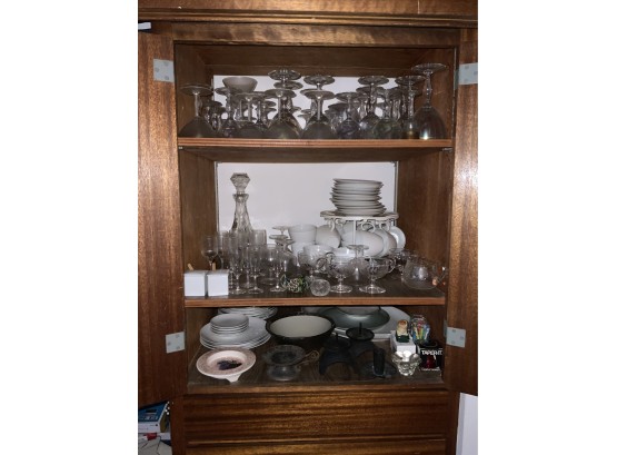 2 Cabinets Of Assorted And Miscellaneous Glass, China And Cookware