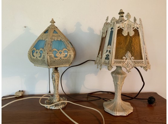 2 Slag Glass Dresser Lamps
