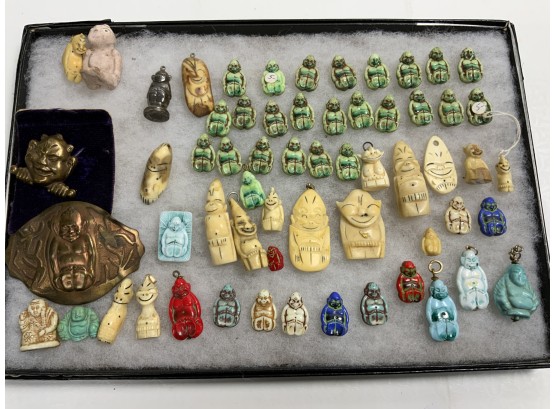 Grouping Of. Miniature Billikens Including Bone, Porcelain, Brass, Etc.