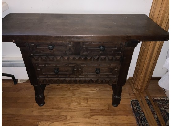 Carved English Mahogany Side Table With 3 Drawers