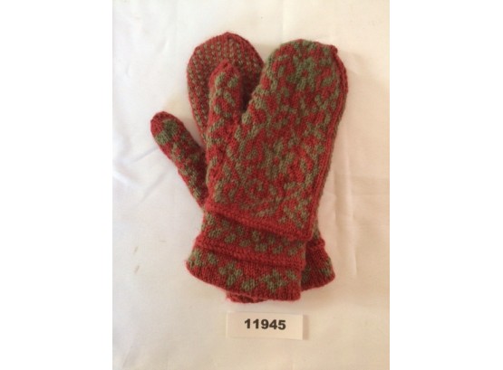 Hand Knitted Wool Mittens, Size Medium