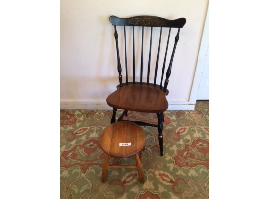 Signed Hitchcock Chair And A Stool By Boonville Chair