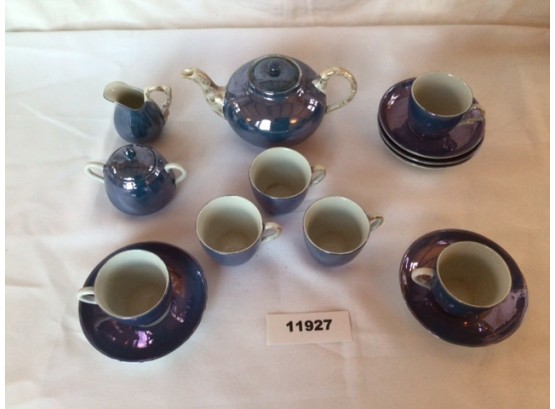 Child's Blue Lusterware Tea Set