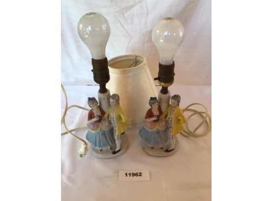 A Pair Of Porcelain Lamps With 18th Century Figures