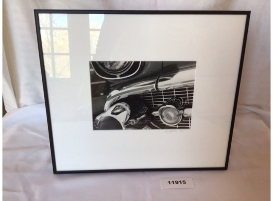 Framed Black And White Vintage Car Grill Photo
