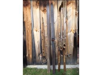 Vintage And Antique Cross Country Skis, Bamboo Poles And Boots