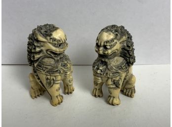 Pair Of Carved Foo Dog Netsukes