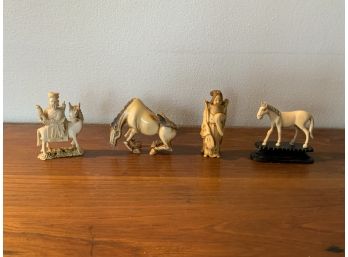 4 Carved Oriental Figures Including 2 Horses