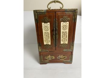 Oriental Jewelry Chest Very Ornate With Carved Accents