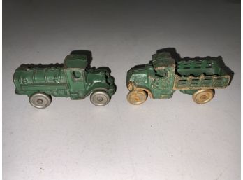 2 Green Cast Iron Toy Trucks A C Williams
