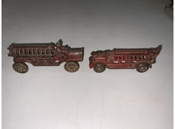 2 A C Williams Antique Cast Iron Fire Trucks
