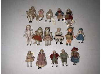 16 Mini Jointed Bisque Head Dolls
