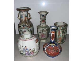 5 Oriental Vases With Some Signed Pieces