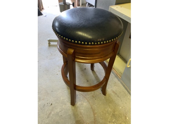Leather Topped Wood Stool, Swivel