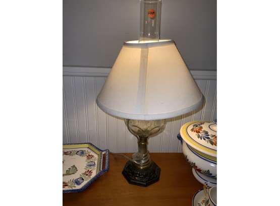 Antique Oil Lamp Converted To Electric With Iron Base