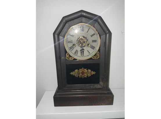 Mantle Clock With Paper Label On The Back, Rosewood Case
