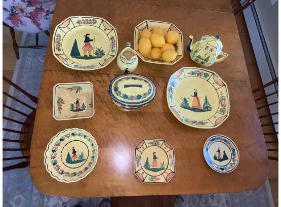 10 Piece Grouping Of French Quimper In Yellow