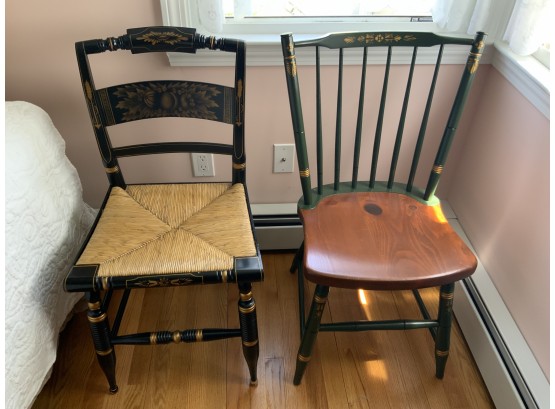 2 Hitchcock Chairs, 1 Black And 1 Green