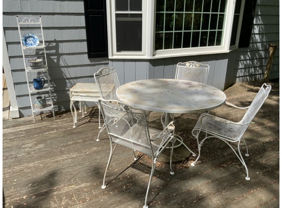 Outdoor Furniture With Table, 4 Chairs, Nesting Set Of 2 Tables And Shelf With Country Items